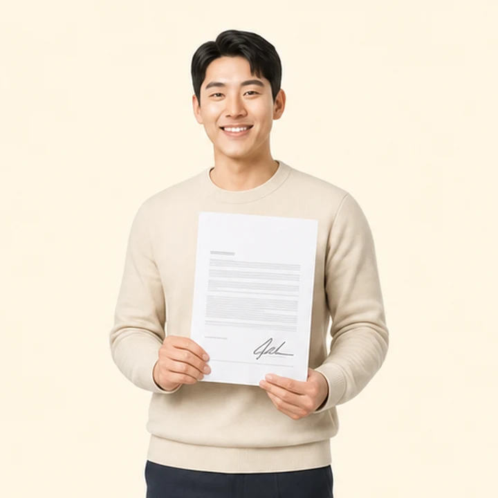 무직자 현대 투싼 장기렌트 서면 견적서를 들고 있는 고객